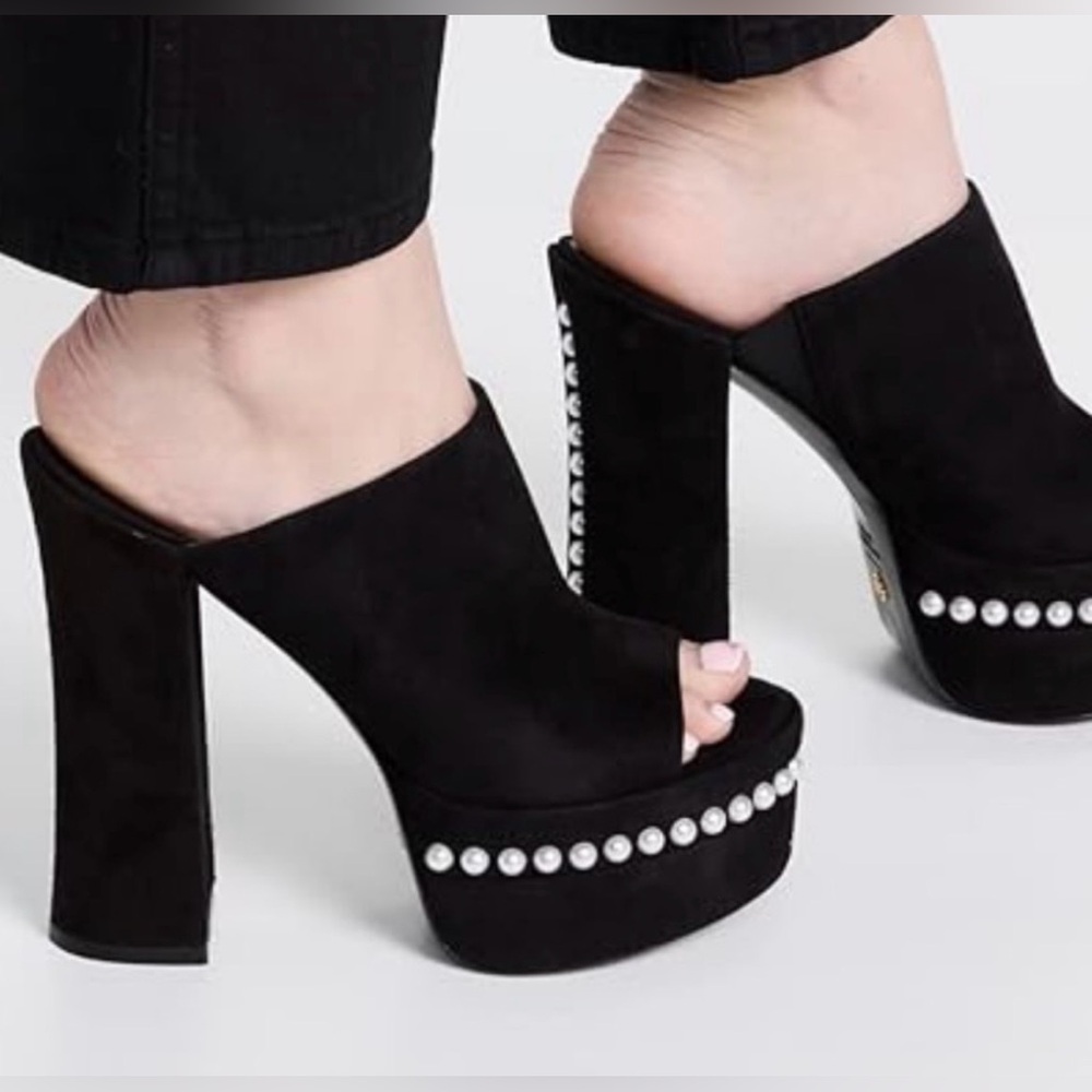 Stuart Weitzman SKYHIGH 145 PEARL SLIDE Black size 8 B